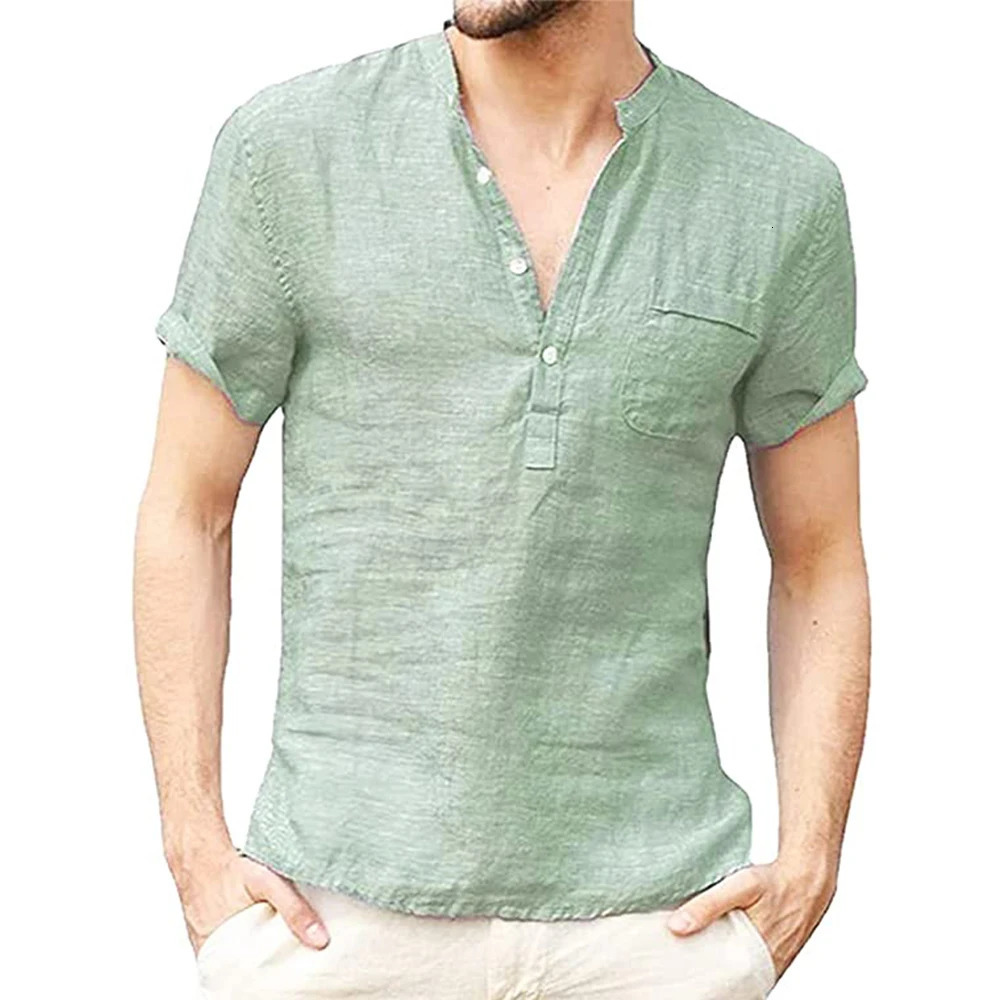 Summer Mens Short-Sleeved T-shirt Cotton and Linen Led Casual Mens T-shirt Shirt Male Breathable S-3XL 250217