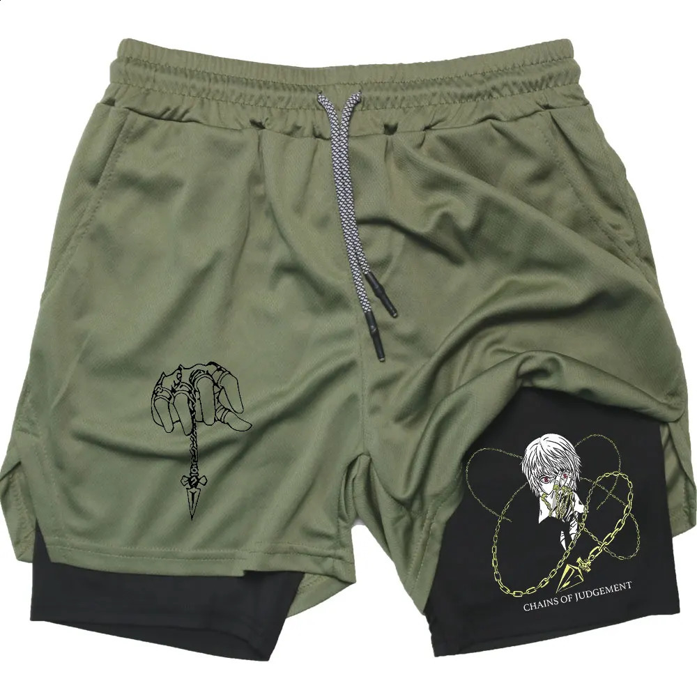 Anime Performance Shorts Kurapika Printed GYM Casual Sports Compression Workout Running Mesh 2 In 1 Sport Short Pants 250218