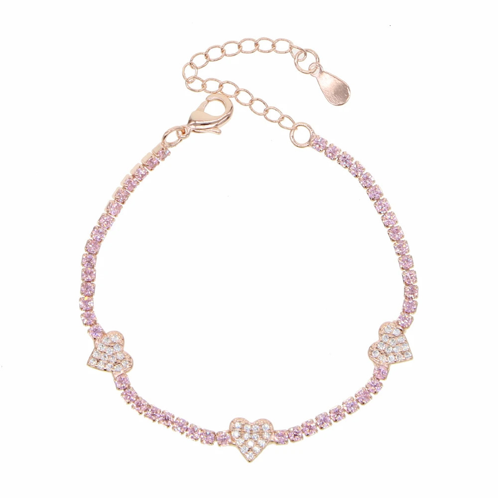pastel color cz Heart charm Tennis chain bracelet fashion women valentines gift jewelry 250213