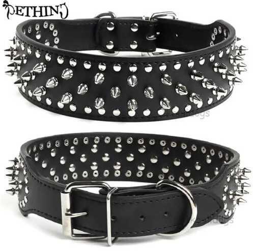 2inch Wide large dog Spiked Studded Leather Dog Collars 5*51-66cm For Medium Large Breeds Pitbull Mastiff Boxer Bully 3 colors W250219