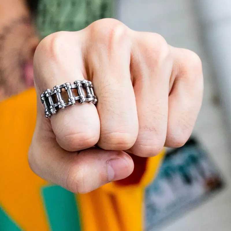 Vintage Gothic Bicycle Style Chain Rings for Men Creative Punk Rock Male Link Ring Trendy Motorcycle Chain Hiphop Unisex JewleryXJ250219