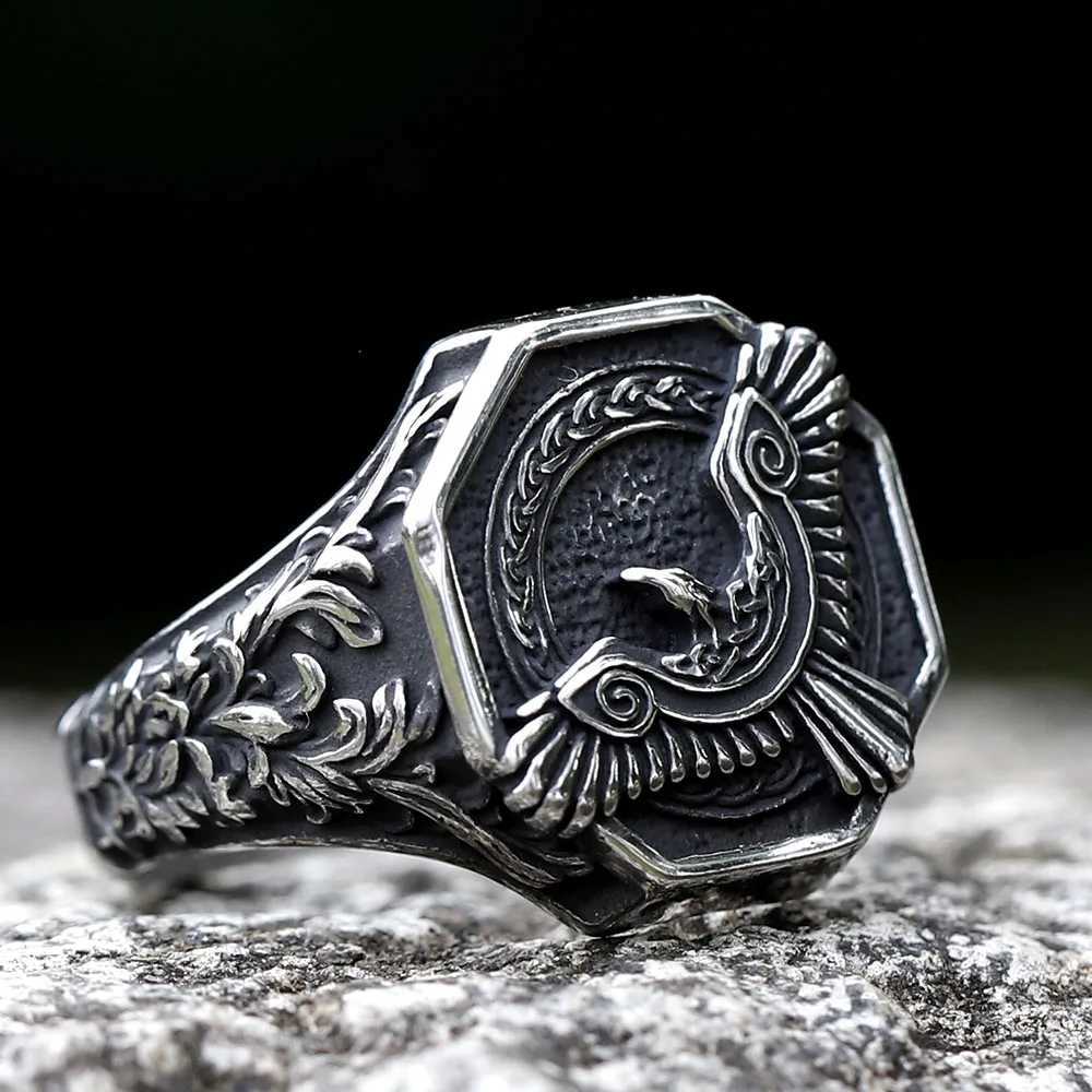 2023 New Amulet 316L Stainless Steel Norse Mythology Flying Eagle Ring For Man Women Viking Pattern Jewelry Party GiftXJ250219