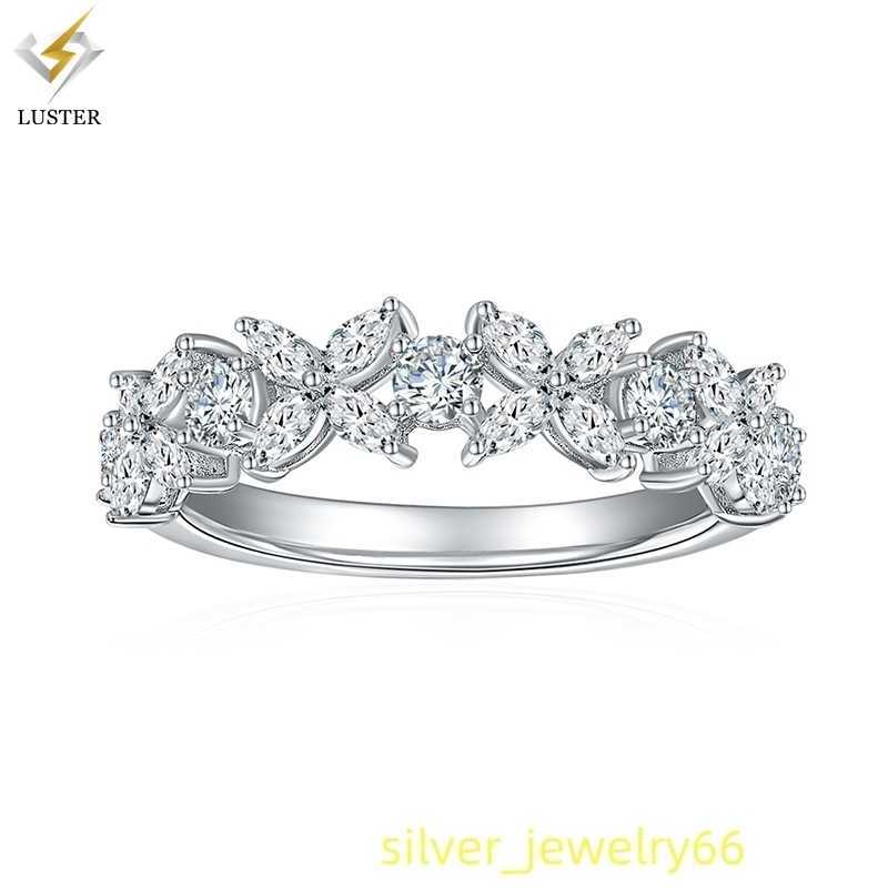 Luster Unique Dainty 925 Silver Full Band Moissanite Jewelry Marquise Four-Leaf Clover Moissanite Half Eternity Band Ring