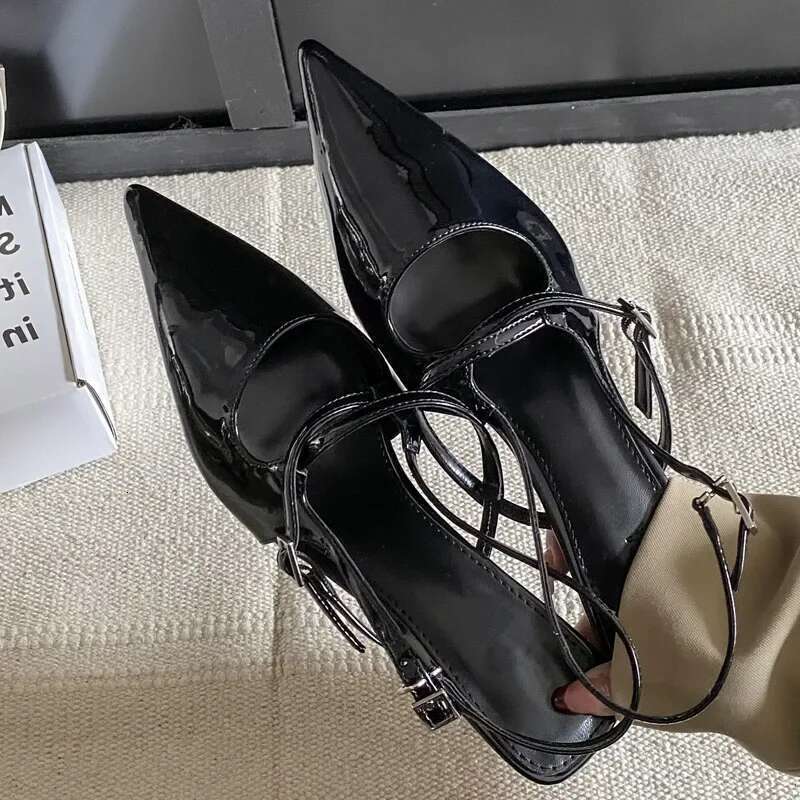New Fashion Thin Low Heels Women Pumps Elegant Pointed Toe Buckle Strap Party Dress Mule Shoes atillas De Mujer