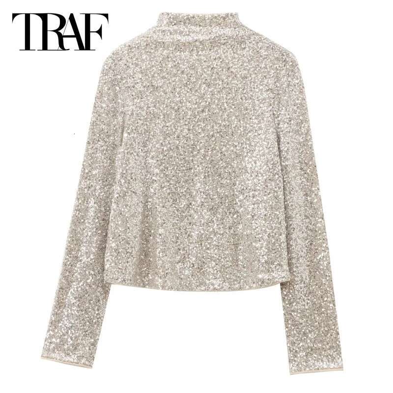Autumn Sequined Long Sleeve Top Shirts & Blouses O-Neck Glitter Shirt Pretty And Elegant Women's Blouse