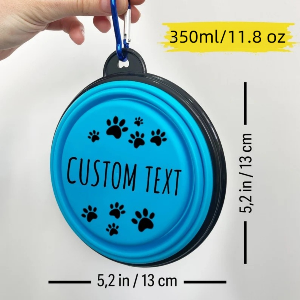 Personalized Silicone Foldable Travel Dog Bowl - Collapsible Water & Food Containers-350ml