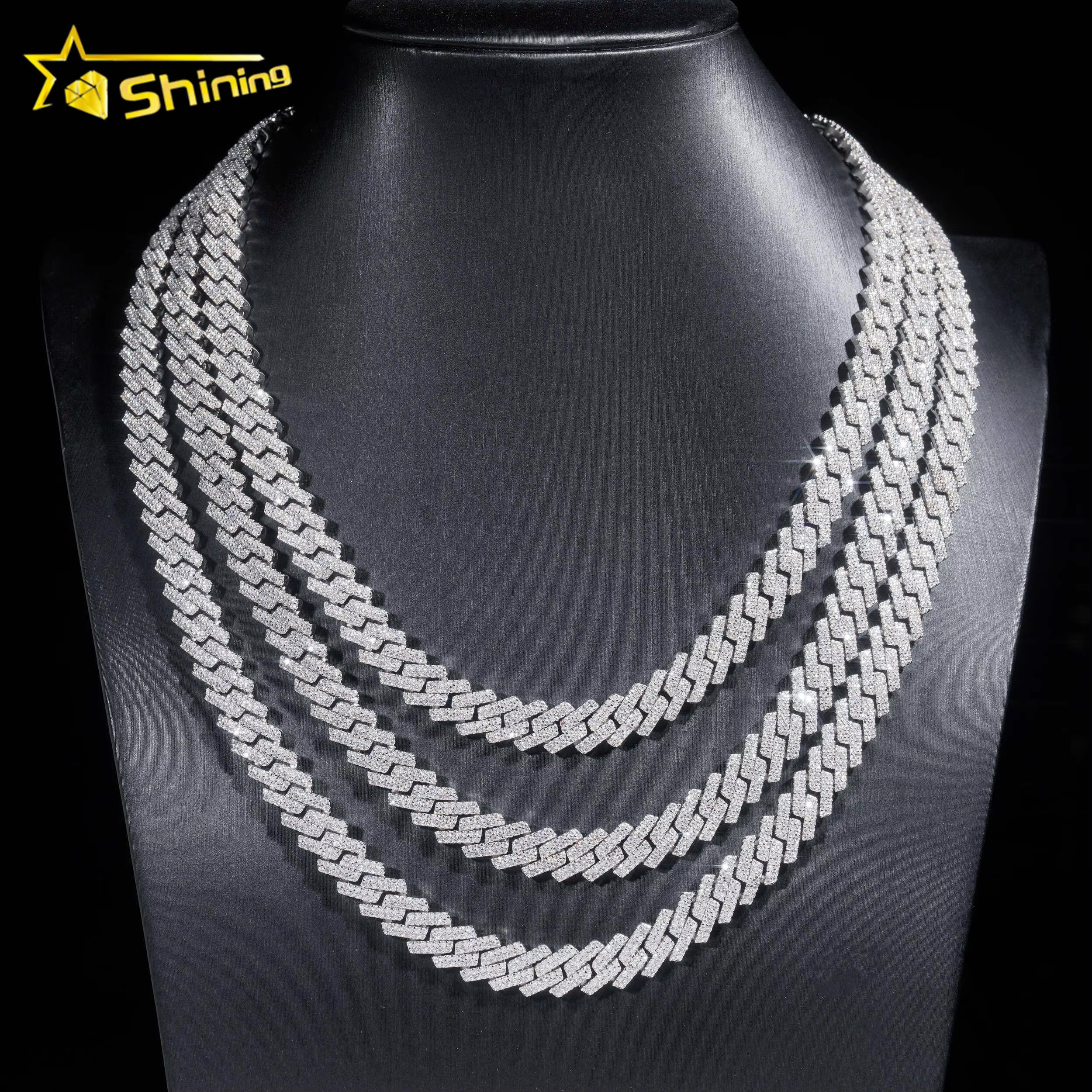 Stocks 10MM Necklace Sterg Sier Gold Plated Hip Hop Jewelry VVS D Color Moissanite Cuban k Chain