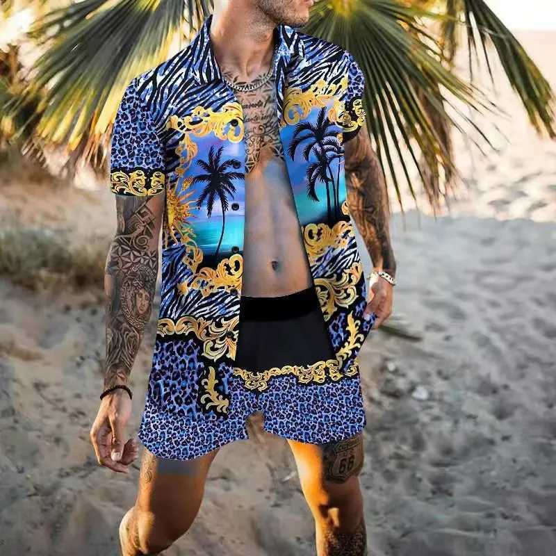 Vintage Men Shirts Sets Summer Golden Horse Print Beach Short Sleeve Shirt Shorts Casual Trip Mens Hawaiian 2 Piece Suit S-5XLXJ250218