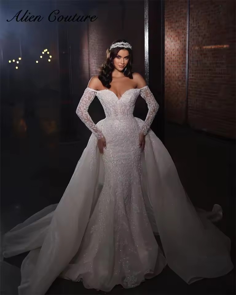 V Neck Wedding Dress Ruched Long Sleeveless Bridal Gowns Floor Length Bride Dress Robe De Novia 2025 Floral Lace