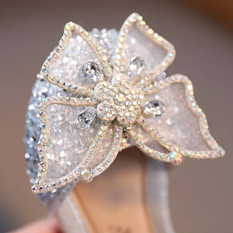 Summer Girls Sandals Fashion Sequins Rhinestone Bow Girls Princess Shoes Baby Girl Shoes Flat Heel Sandals Size 21-35 250218