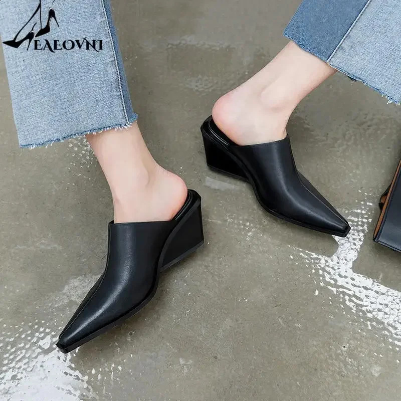 Shoes Mules For Women Slippers Casual Loafers Slippers Slides Square Toe Low On A Wedge Heels Block Cover Fashio 250213