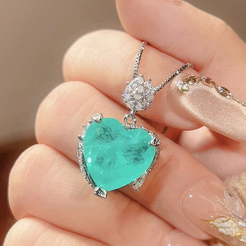 New jewelry set, heart-shaped ring necklace, grandmother green, niche, high-end, adjustable for women