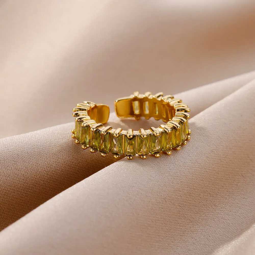 Colored Zircon Rings for Women Gold Color Adjustable Stainless Steel Ring 2024 Trend Wedding Engagement jewelry anillos mujerXJ250219