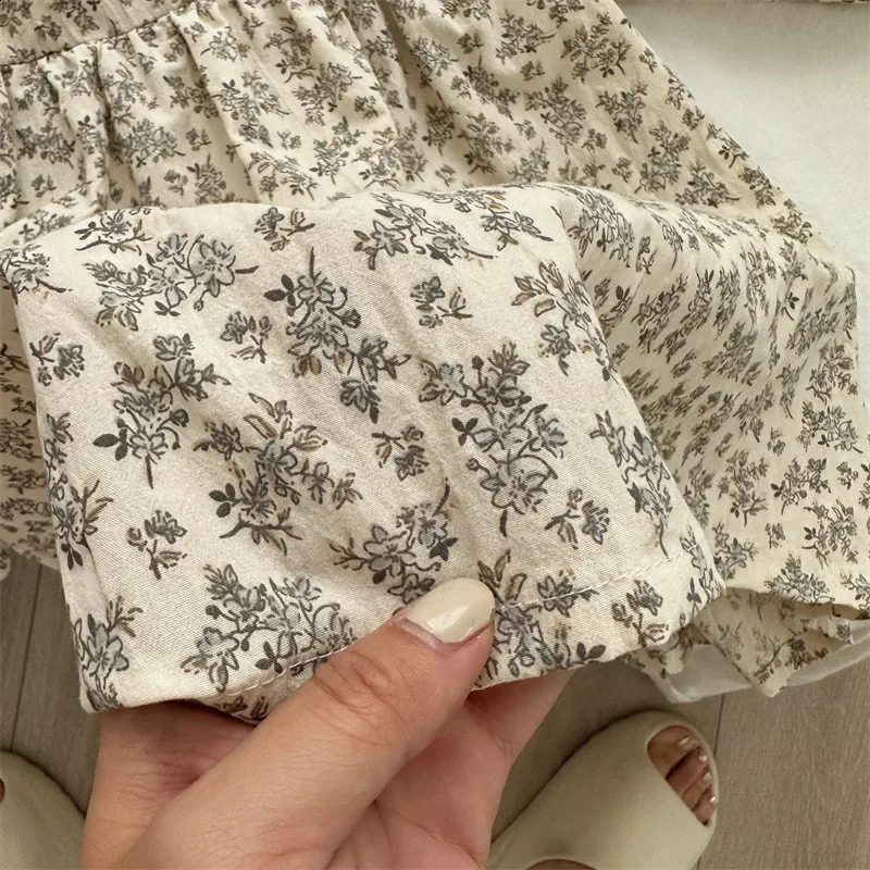 young deer Spring Korean Style Baby Girls Floral Printed Dress Embroidery Lace Toddlers Kids Cotton Princess Dresses 250219