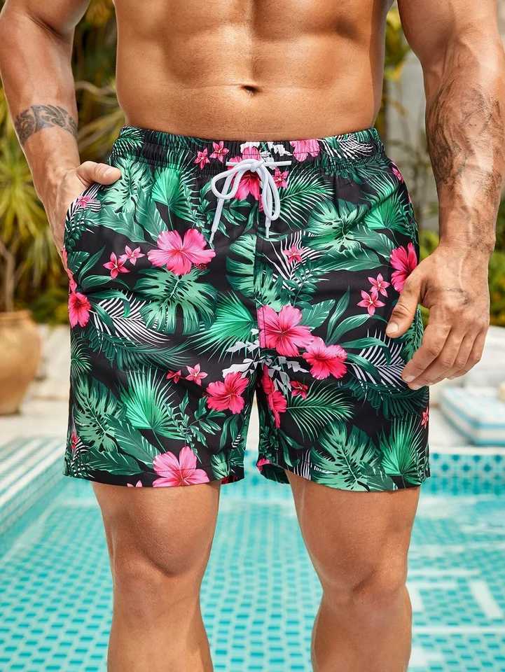 Mens quick-drying Hawaiian shorts with floral and leaf print 3D beachwear soft loose casual novelty summer novelty shorts W250219