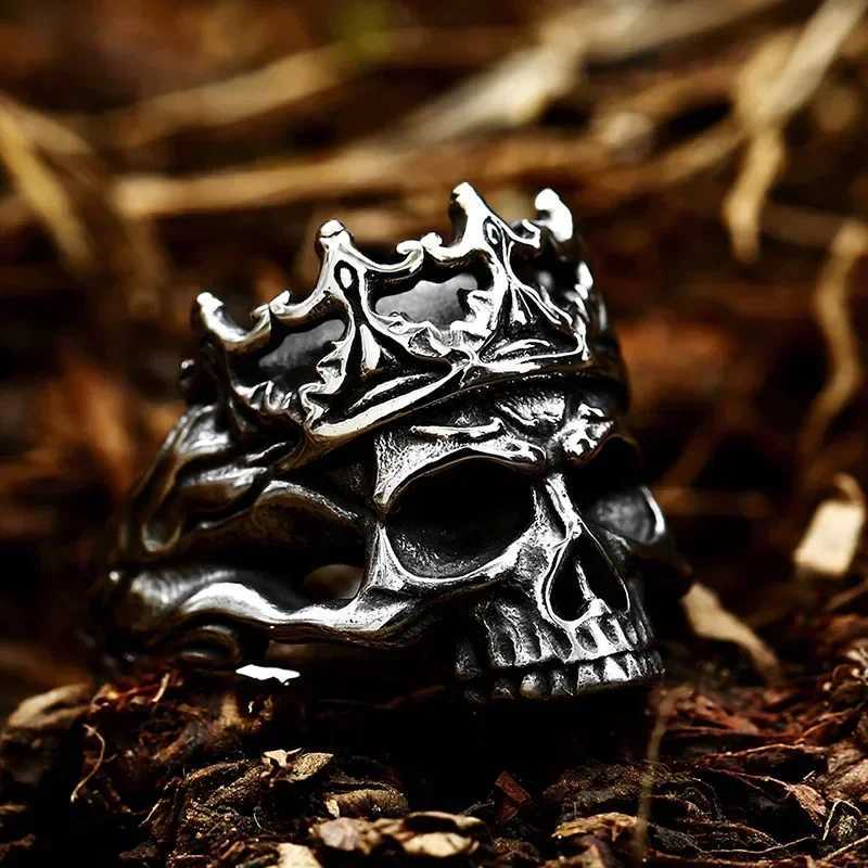 Gothic Skull Crown Open Adjustable Ring Personalized Mens Punk Rock Alternative Trend Cool Ring JewelryXJ250219