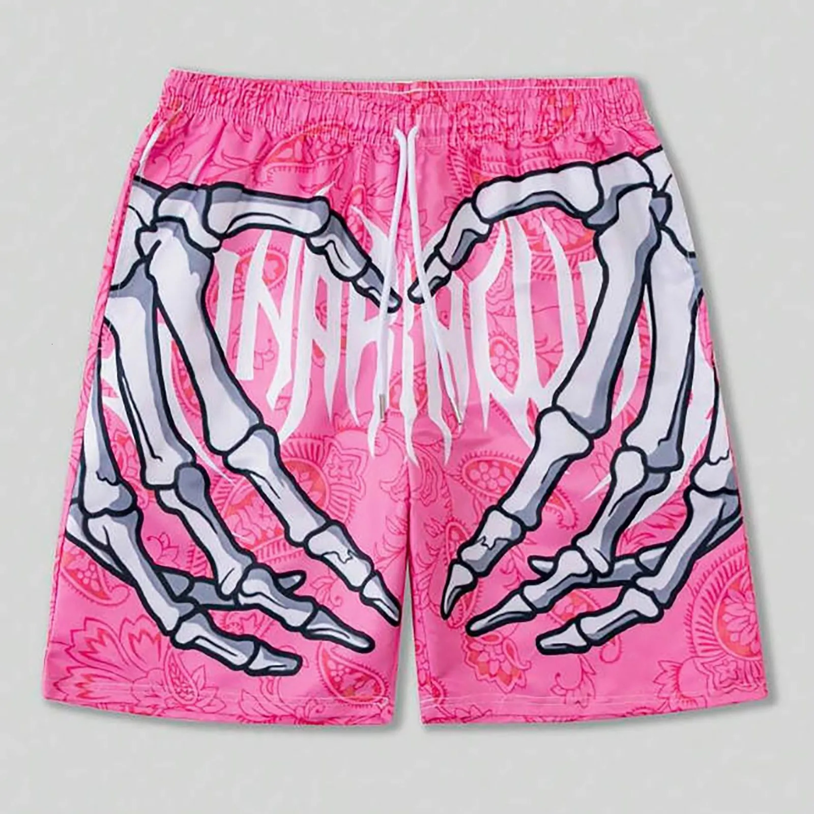 Elastic Waist Jogging Shorts Swim Trunks Board Summer Beach With Hand Print Y2k For Men Mens Clothing 250219