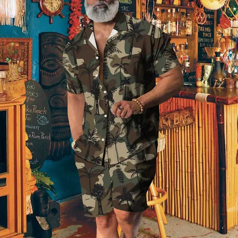 Fashion Trend Print Party Suit 3D print Shirt Beach Shorts Oversized luxury 2Pcs set Vacation Hawaiian Streetwear Man SuitsXJ250218