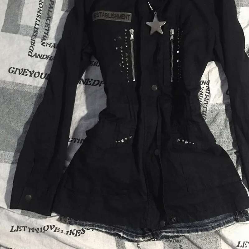 American Vintage Y2k Aesthetic Star Zipper Hoodies Fashion Haruku Slim Coats Ins Grunge Pleated Jackets Streetwear