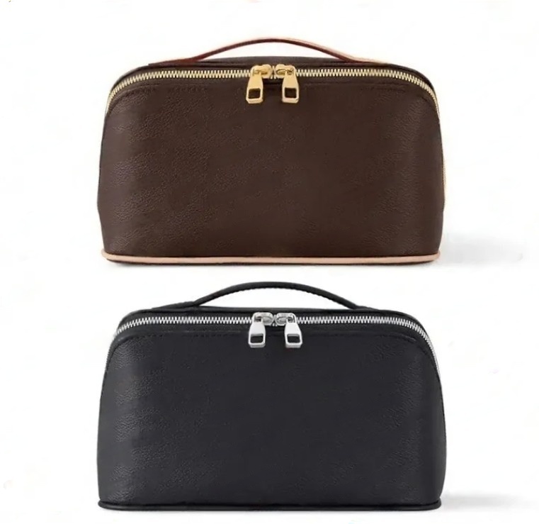 Top quality Compartments Toiletry Bag Designer Bag Handle Make up Womens Luxury Double Zip Cosmetics Bags Travel toiletry bag Beauty Makeup bag Organizer Black