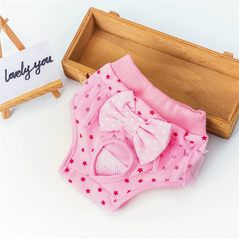 Adorable Cartoon Design Pet Sanitary Panty with Lace and Bow for Small Dogs - Multipurpose Menstrual Diaper