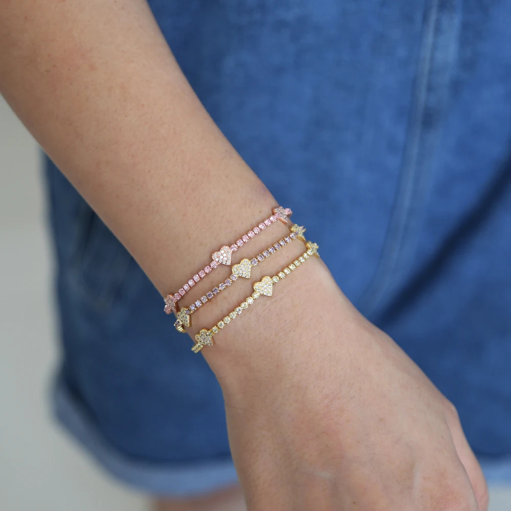 pastel color cz Heart charm Tennis chain bracelet fashion women valentines gift jewelry 250213