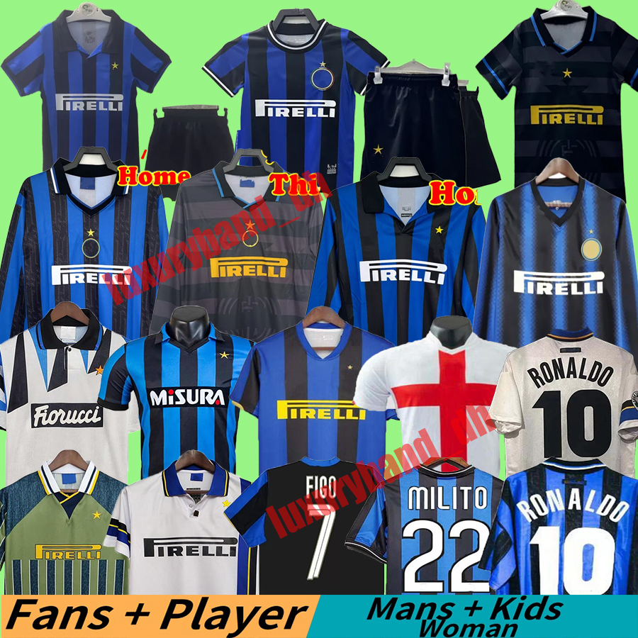 Retro Inter Soccer jerseys MILANS 1997 1998 95 96 97 88 89 2010 RONALDO MILITO Baggio SNEIJDER 10 11 02 03 08 09 Pizarro Kids and Long sleeves