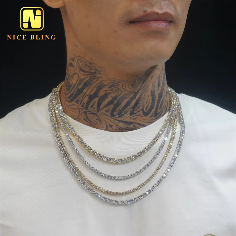 Wholesale Hip Hop Jewelry Fashion Iced Out Gold Sier Plated Brass Zircon Dia Tennis Chain CZ Necklace for Men Women