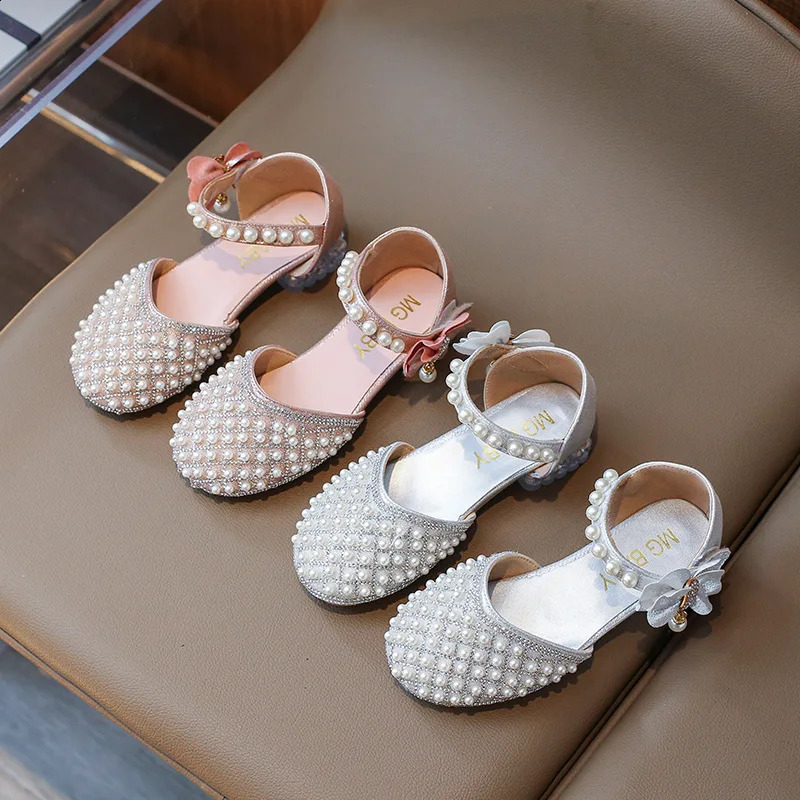 Gorgeous Rhinestone Horseshoe Heel Girls Sandals Wedding Party Beading High Heels Shoes for Kids Girls Princess Shoes H05195 250219