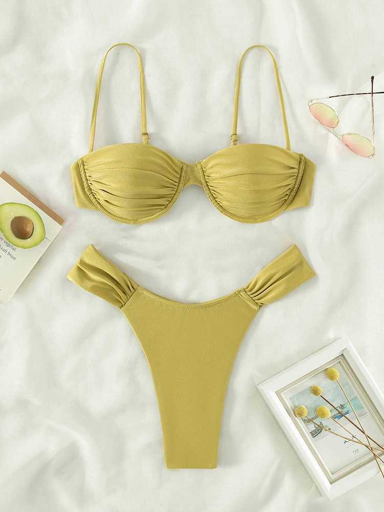 Push Up 2-Piece Bikini Swimsuit Ruffles Bikinis Set Black Swimwear 2024 Women Bathing Suit Sexy Biquini Mujer Beachwear SummerXJ250218