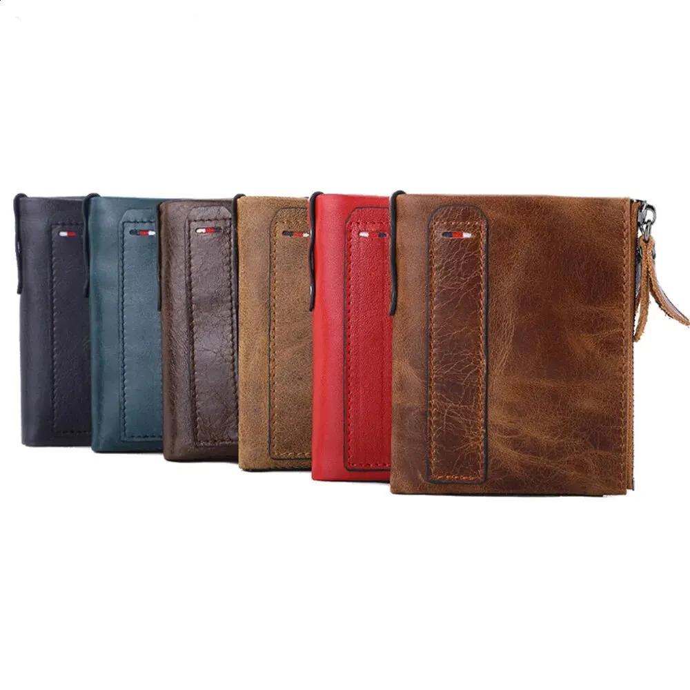 Mens wallet 100% genuine cowhide leather short card holder mens highquality y 250311
