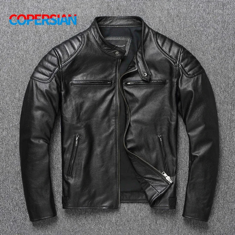 Leather Jacket Top Layer 100% Cowhide Clothes Mens Stand Collar Motorcycle Autumn Winter Plus Size 250210
