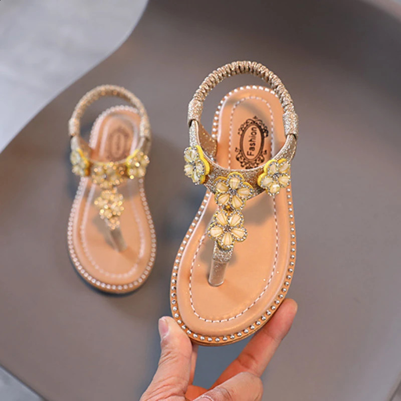 Summer Kids Sandals for Girls Sweet Flower Princess Causal Beach Sandals Fashion Open-toe Outdoor Children Soft Sold Flip Flops 250219