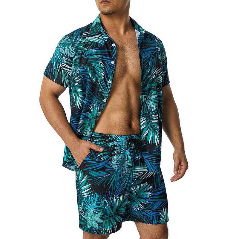 11 Colors Mens Fashion Print Sets Lapel Short Sleeve Casual Shirt Beach Shorts Set Summer Vacation Hawaiian Suits S-5XLXJ250218