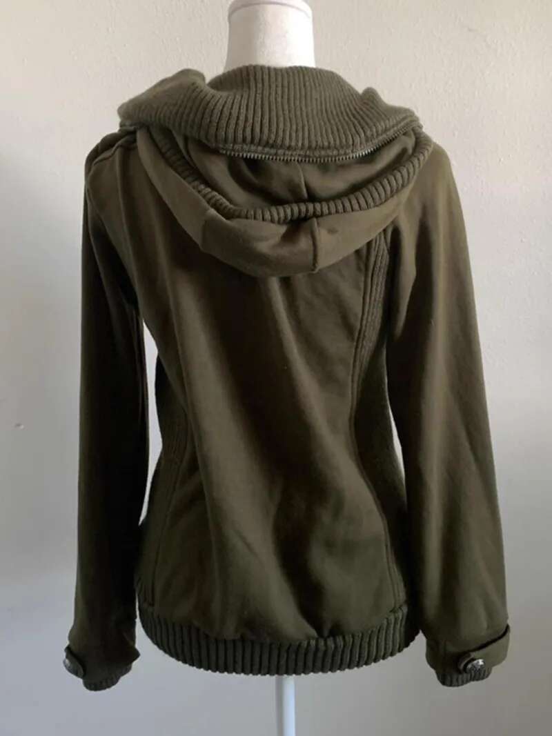 Vintage Stand Collar Slim Fit Hoodeis Solid Versatile Sweatshirts Double Zip Up Element Design Trend Jacket Veet Gothic