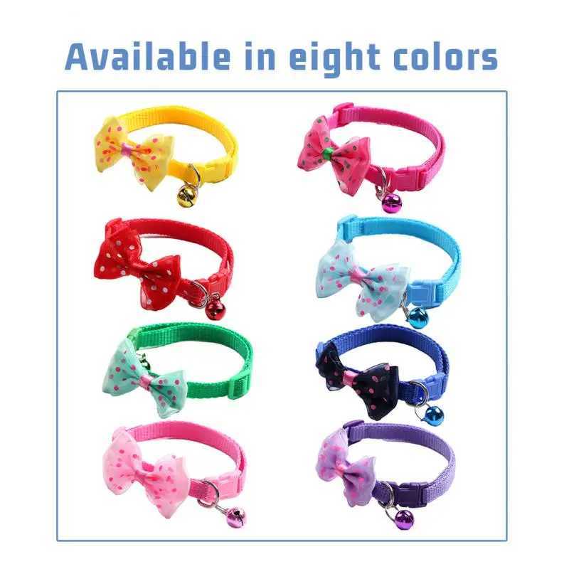 Pet Collar Adjustable Durable Cat Collars Cute Bow Kitten Necklace Soft Bell Puppy Lead Pet Product Dog Supplies Cat Accessories W250219