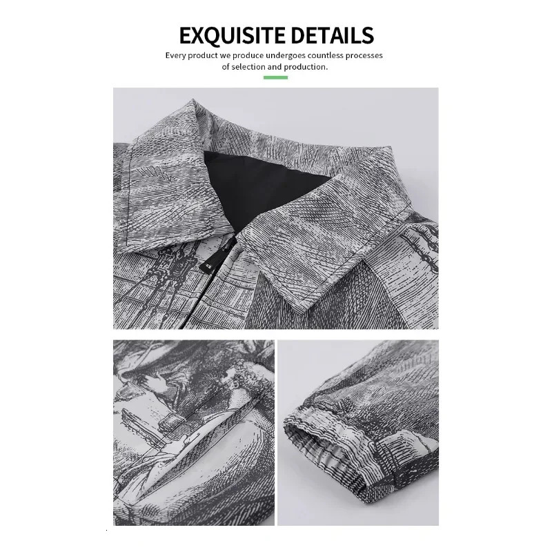 Autumn Men Jacket Oversized Painting Printing Couples Thin Casual Jackets Male Female Silk Vintage Clothing Man Coats Outerwear 250219