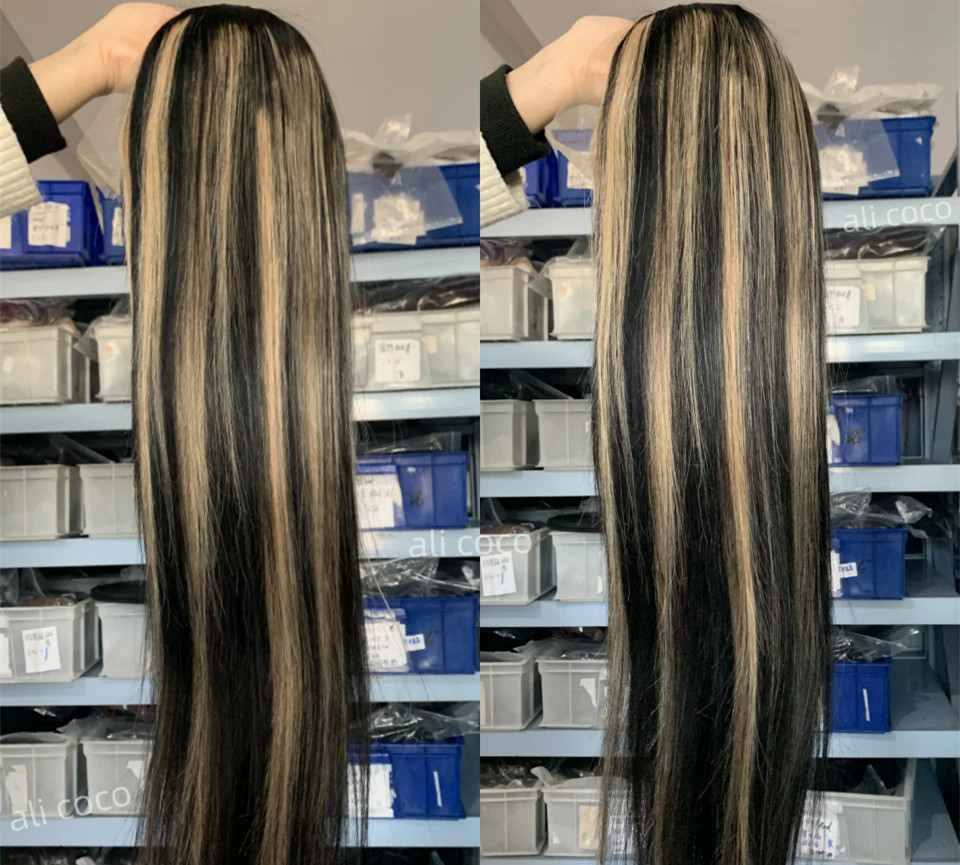 Ombre Blonde 13X4 Transparent Lace Front Human Hair Wig Brown highlights glueless Ash Blonde lace frontl Wig Pre Plucked New Hot