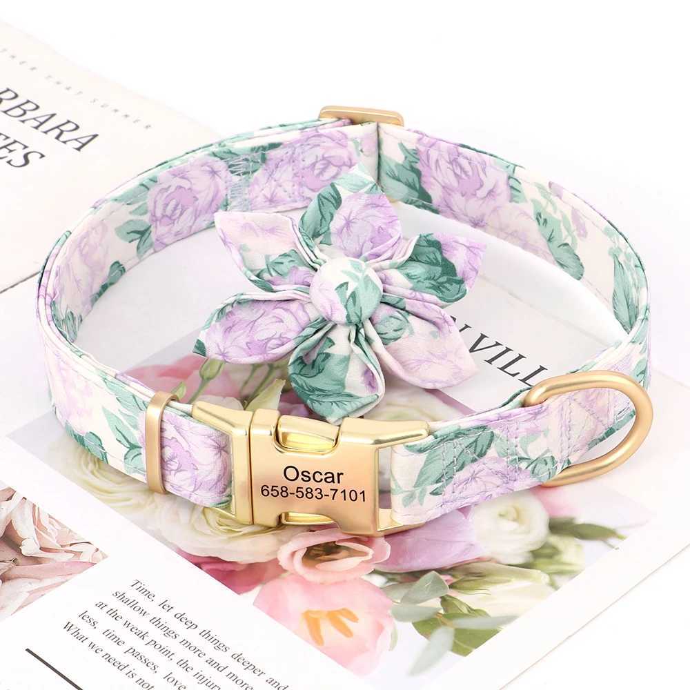 Customized Dog Collar Nylon Print Pet Dog Collars Personized Pet ID Necklace With Cute Flower For Small Medium Large Dogs Pug W250219