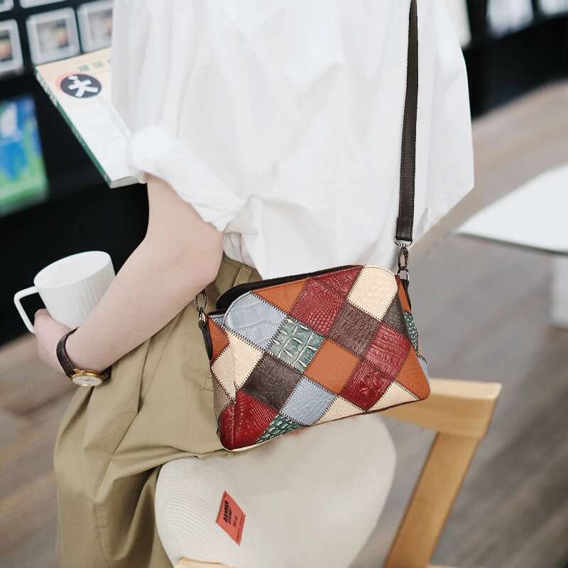 Genuine Leather Handbags Free Shipping Cowhide Coloful Crossbody Clutch Bag Purse Designer Women's Bags