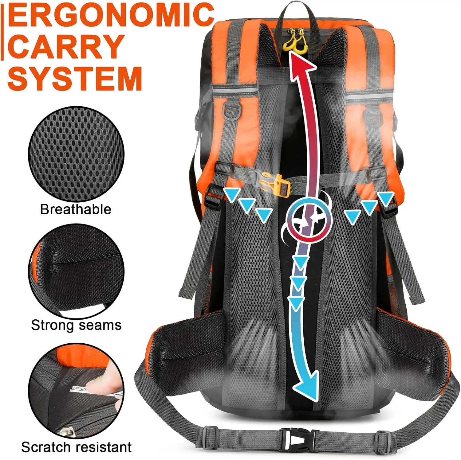 Hiking Backpack Waterproof 50L Lightweight Travel with Rain Cover for Camping Trekking Walking Outdoor Sports 250118