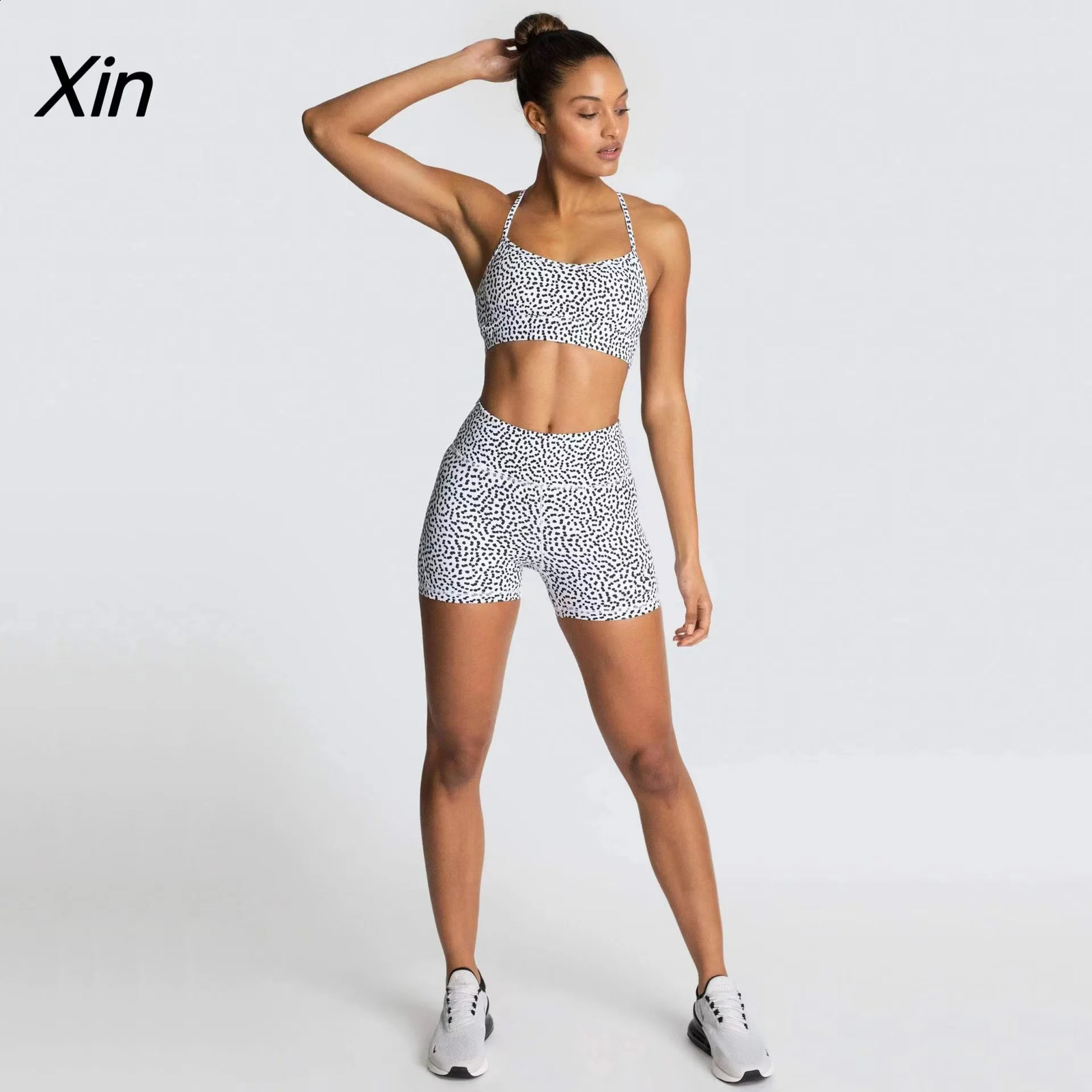 ins Dot pattern Seamless Yoga Two-piece Set Running Bra Shorts Sports Underwear Beauty Back Fitness Gym 2-piece Short Suit 250219