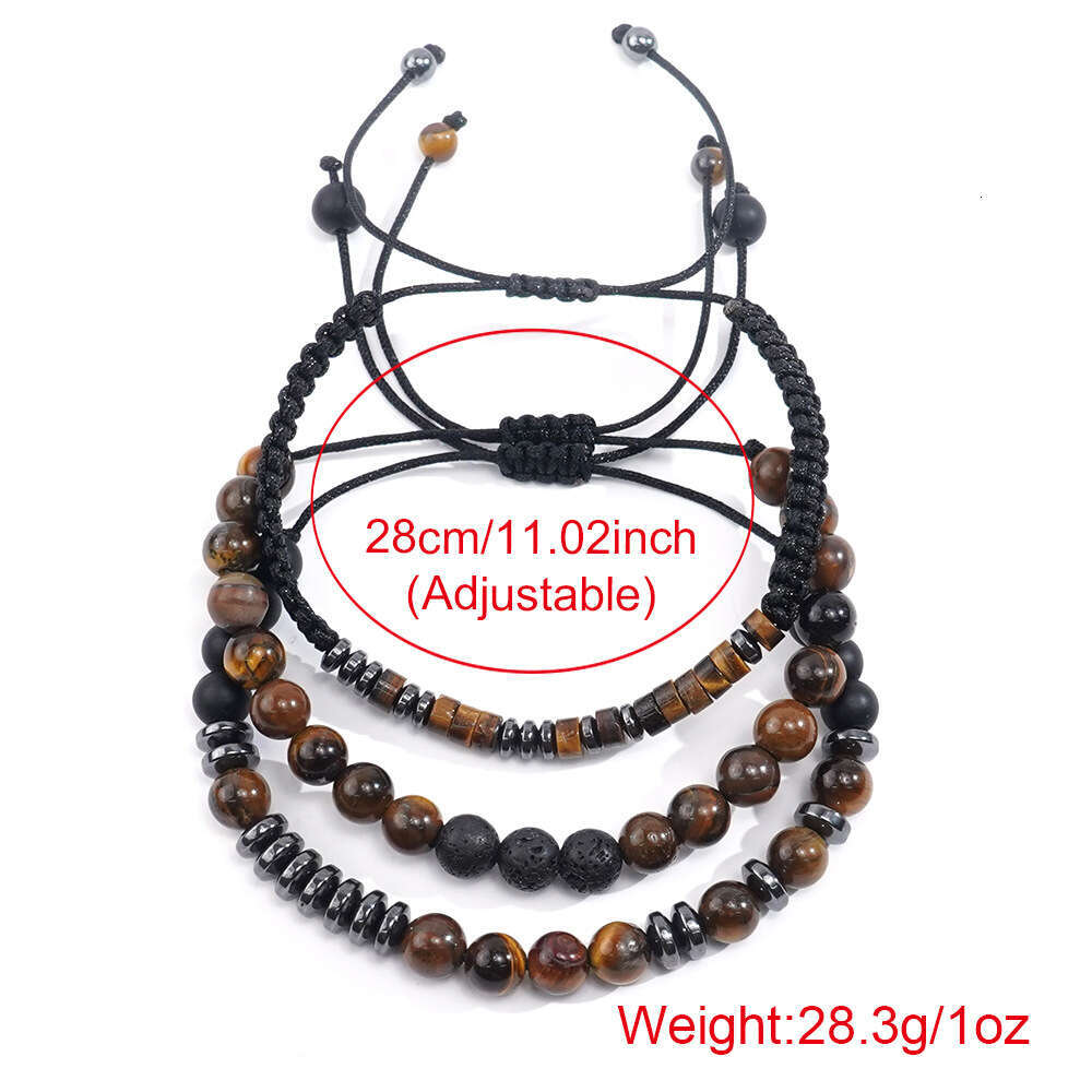 New Tiger Eye Volcanic Natural Stone Beaded Men's Bracelet 3-Piece Set