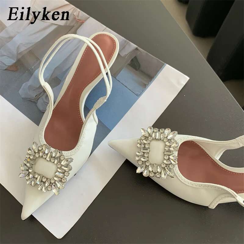 Summer New CRYSTAL Women Pumps Shoes Fashion Thin Heels Pointed Toe Elegant Sgback Sandals Tacones Mujer