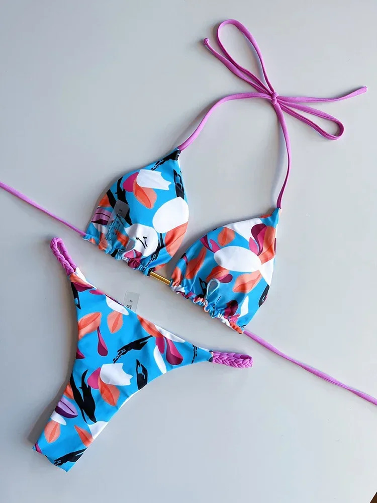 OIINAA Swimwear Women Leopard Printed Sexy Bikini Set Striped Beachwear Summer Swimsuit Twopieces Thong Bathing Suit Biquinis 250219