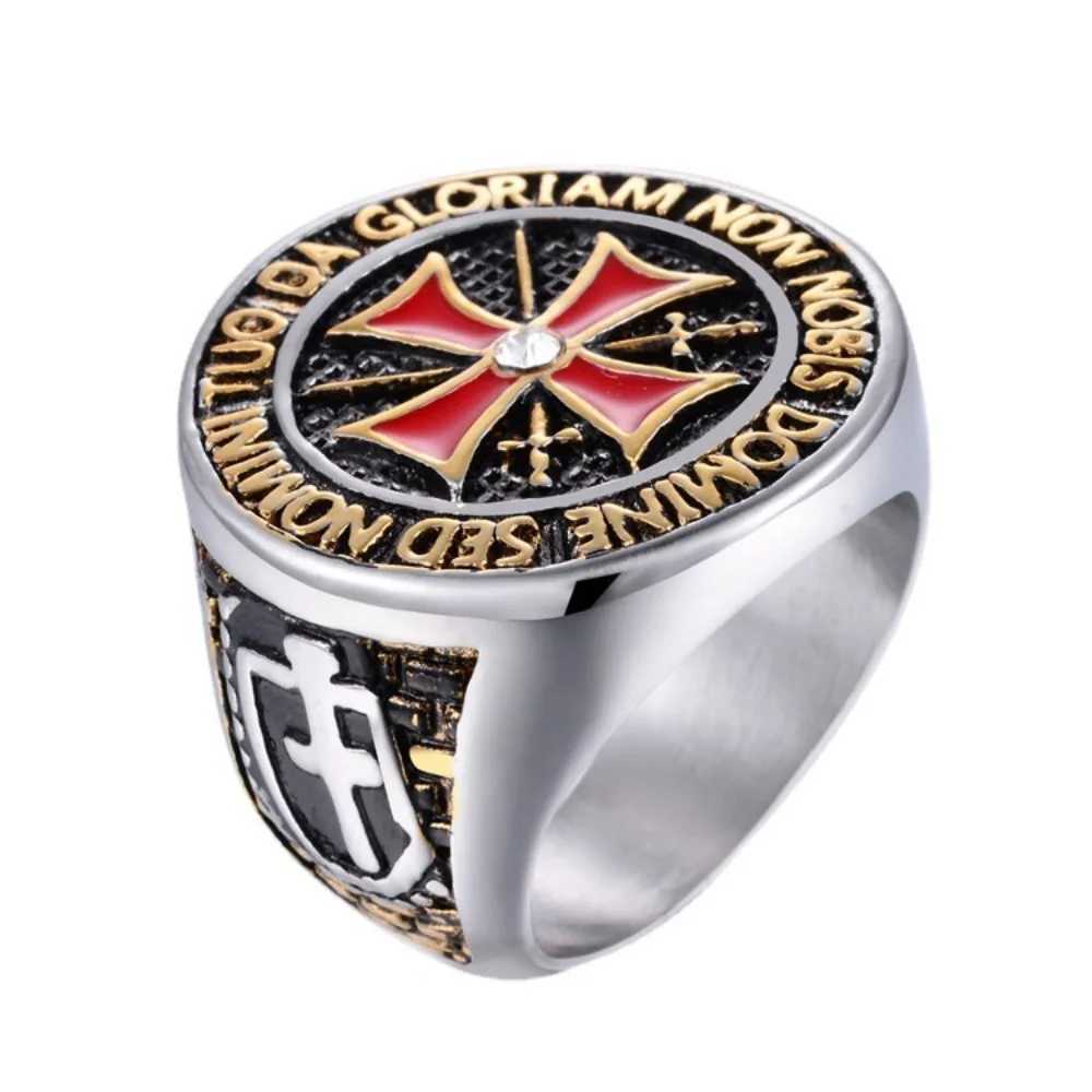 Europe and The United States New Simple Trend Red Cross Ring Men Domineering Templar Masonic Ring Fashion Party Jewelry GiftsXJ250219