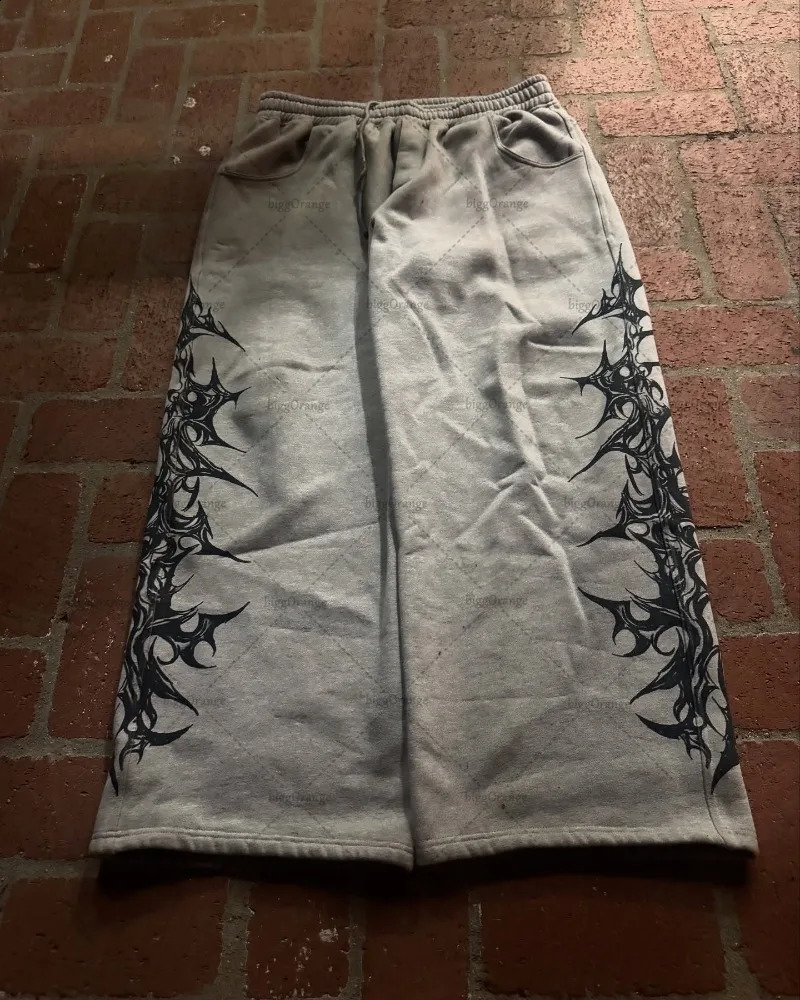 Y2K Harajuku Retro Streetwear Trousers Men Goth Punk Letter Print Oversized Sweatpants Hip-hop Casual Straight Wide-leg Pants 250214