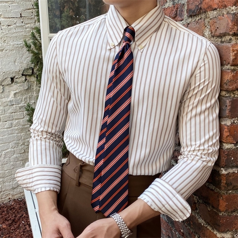 Casual Stripe Shirt Retro Shirt Dress Camisa Masculina Social Italian Spring British Style Men Long Sleeve Striped Shirt 250214CJ