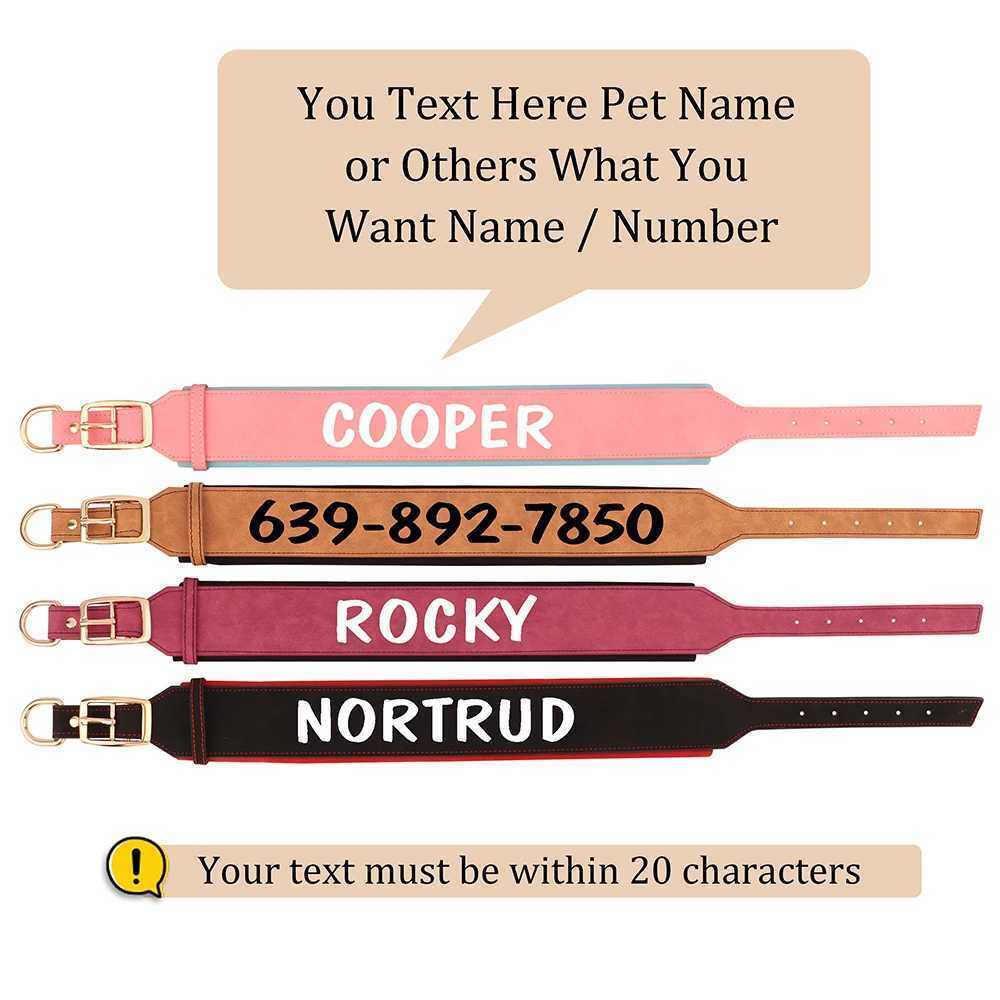 Personalized PU Leather Dog Collar Necklace Wide Padded Pet ID Collars Free Print Dogs Name Collars for Small Medium Large Dogs W250219