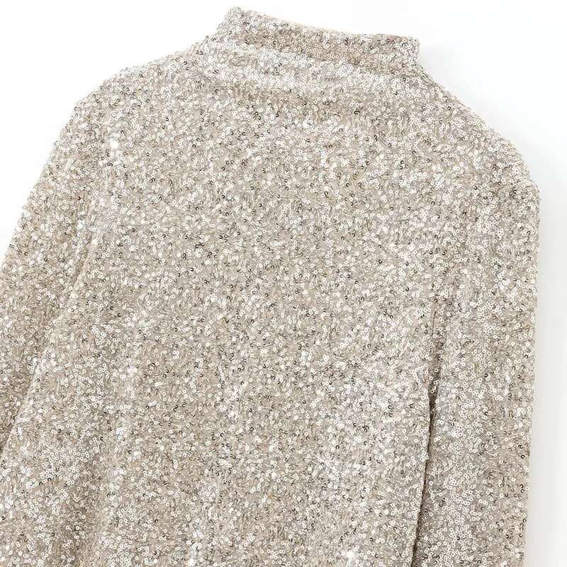 Autumn Sequined Long Sleeve Top Shirts & Blouses O-Neck Glitter Shirt Pretty And Elegant Women's Blouse